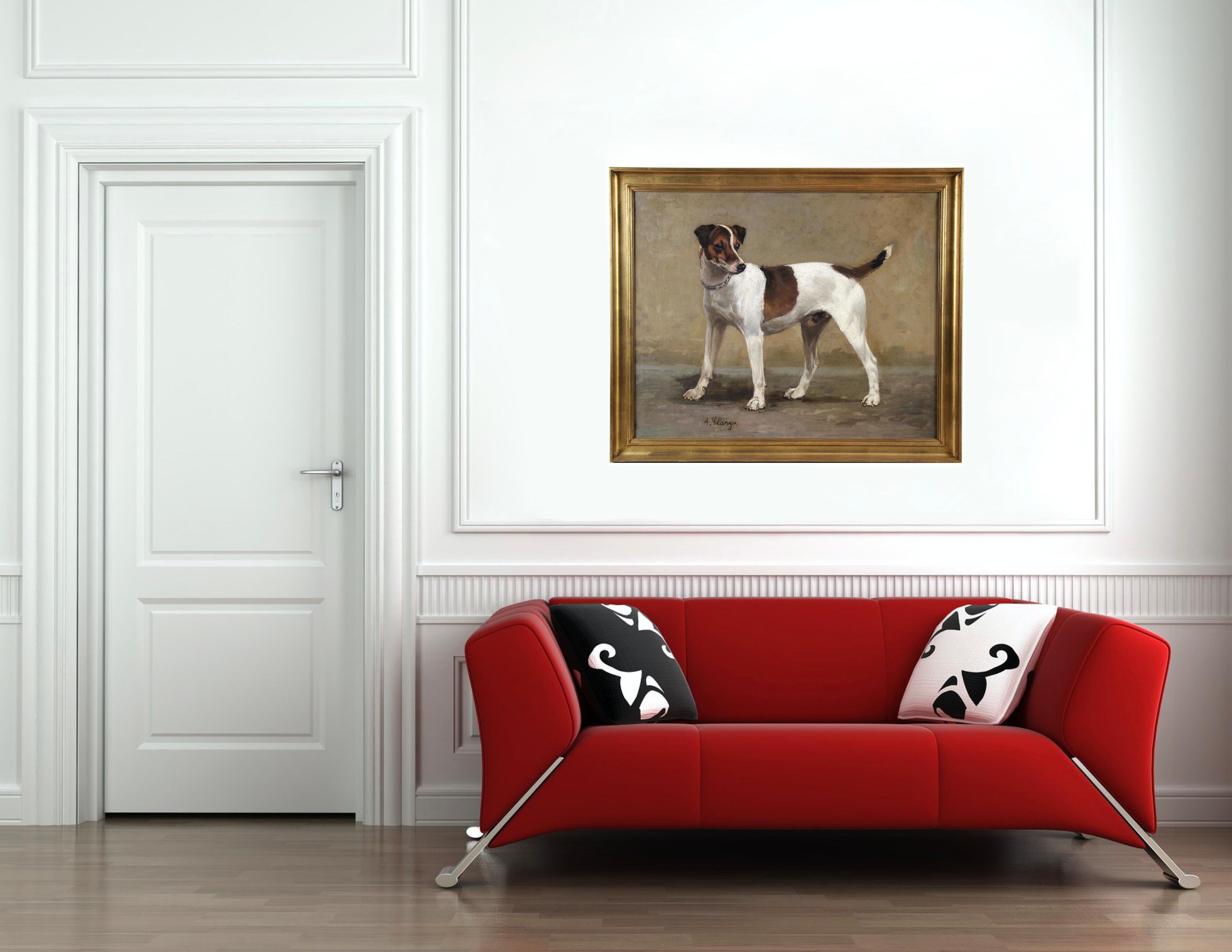 Oil On Canvas, Terrier Hunting Dog by Alexander Clarys Belgian School For Sale 5