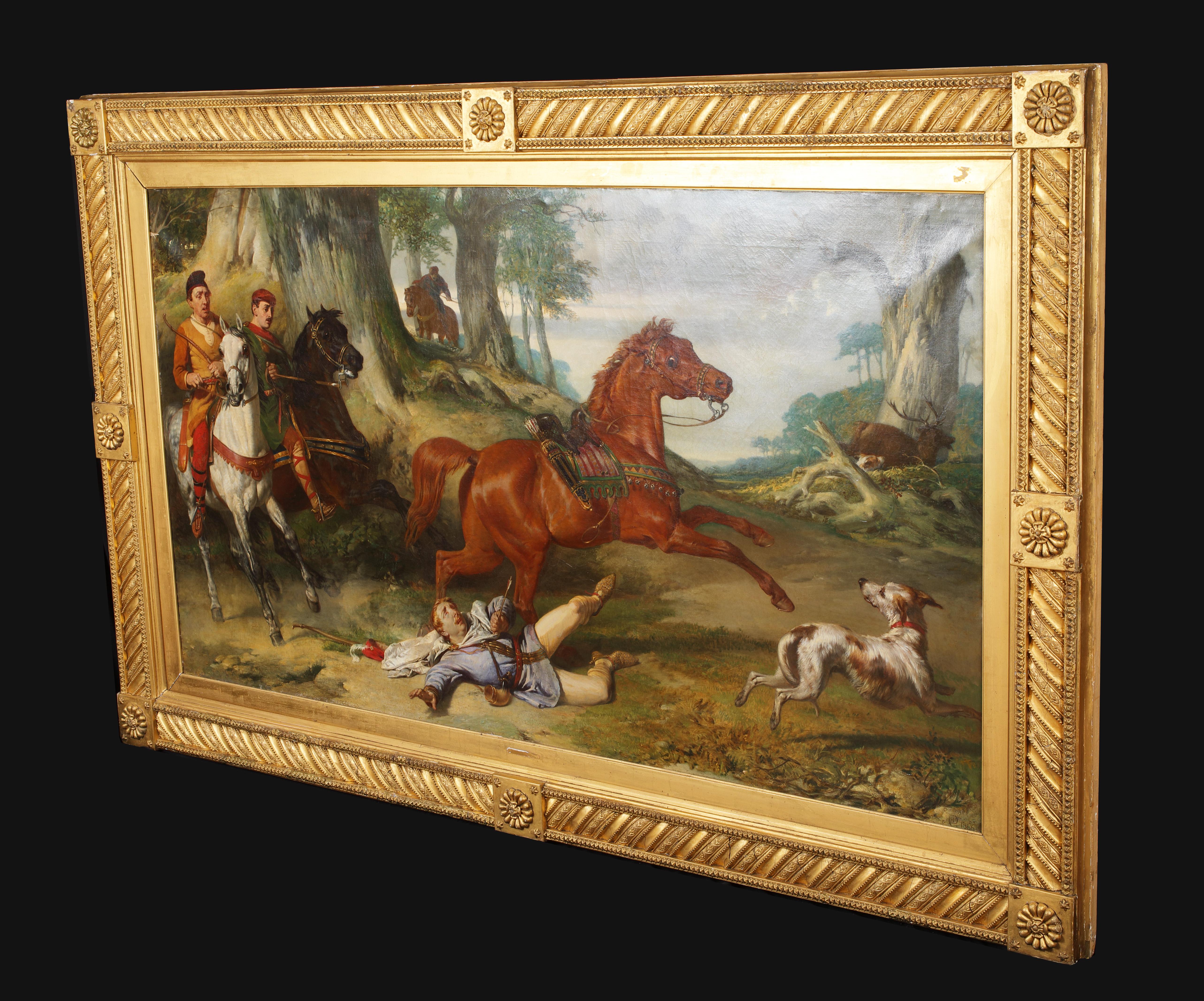 The Death Of King William II, dated 1866

by Alexander Davis Cooper (1820-1895)

Huge 19th Century Pre-Raphaelite Hunting scene depicting the Death of King William II, oil on canvas by Alexander David Cooper. Exhibition scale and quality panoramic