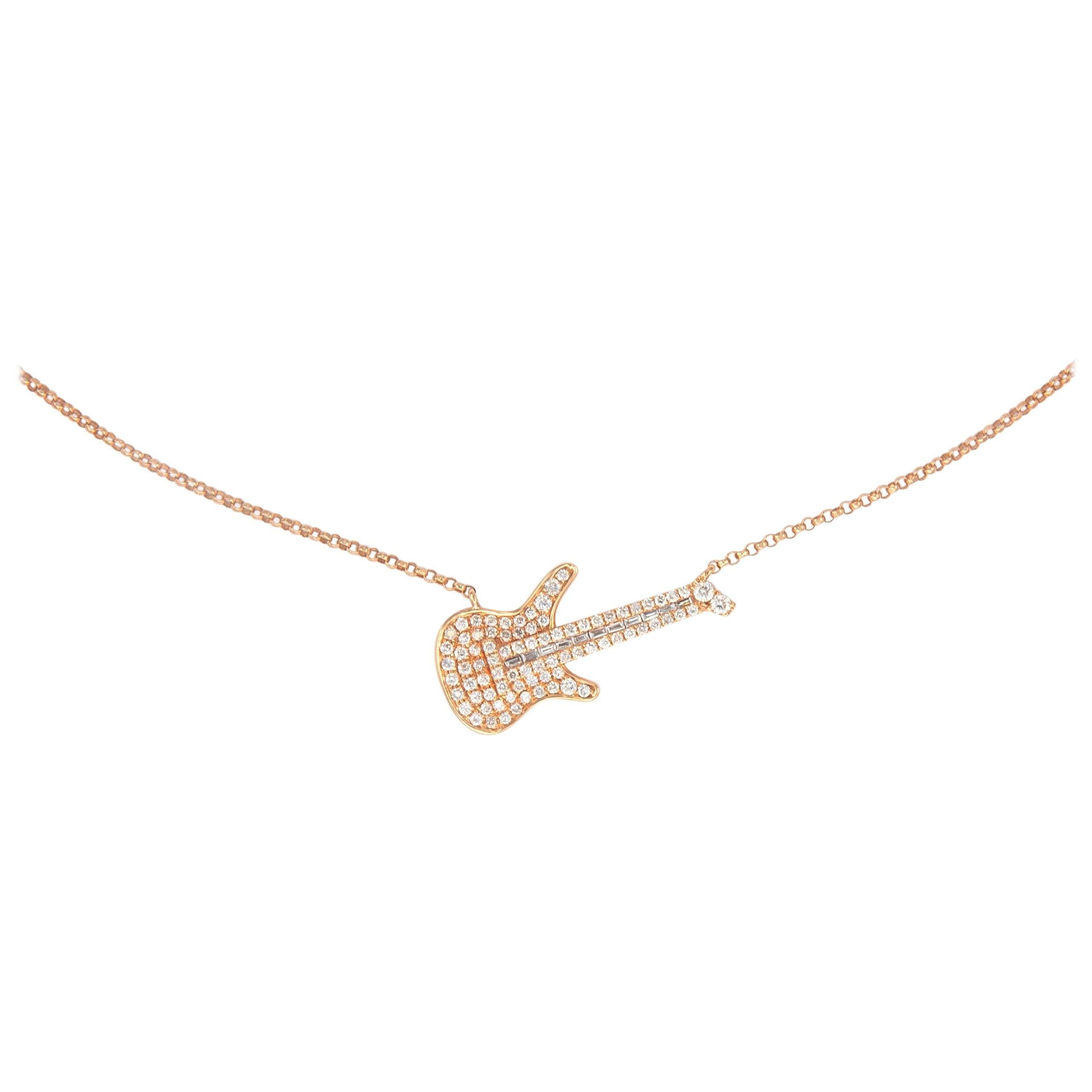 Alexander Beverly Hills Diamond Guitar Pendant Necklace 18 Karat Rose Gold For Sale