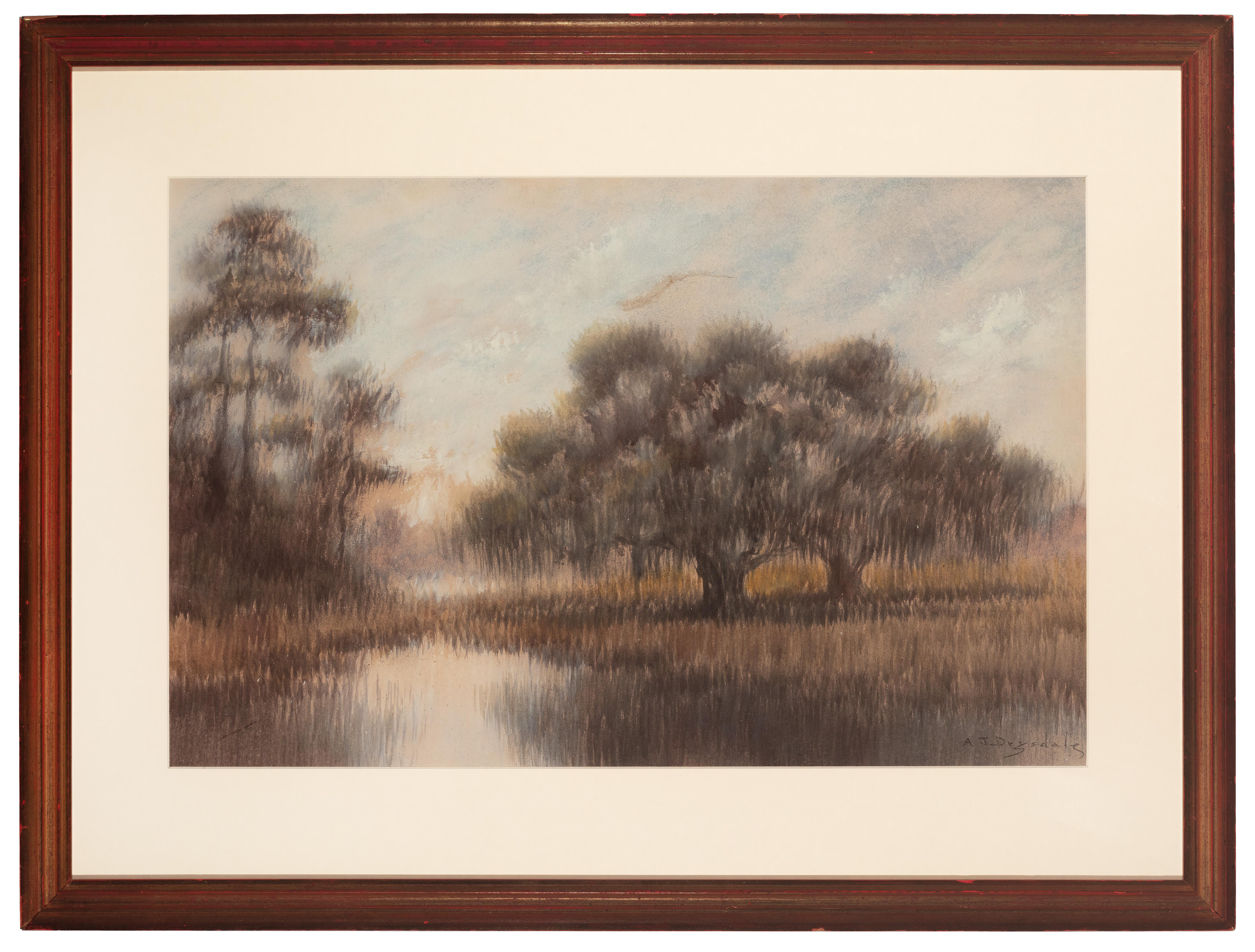Alexander Drysdale Landscape Painting - Bayou with Oaks and Cypress