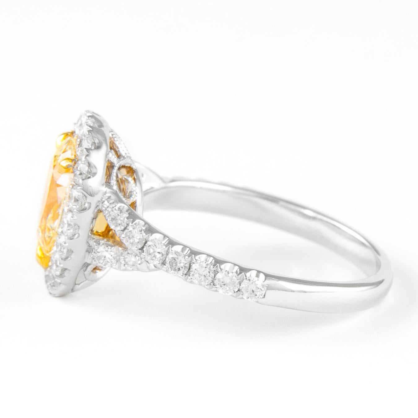 Contemporary Alexander EGL 1.23ct Fancy Yellow Pear Diamond with Halo Ring 18k For Sale