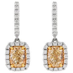Alexander EGL 3.02ct Fancy Intense Yellow Diamond with Halo Drop Earrings 18k