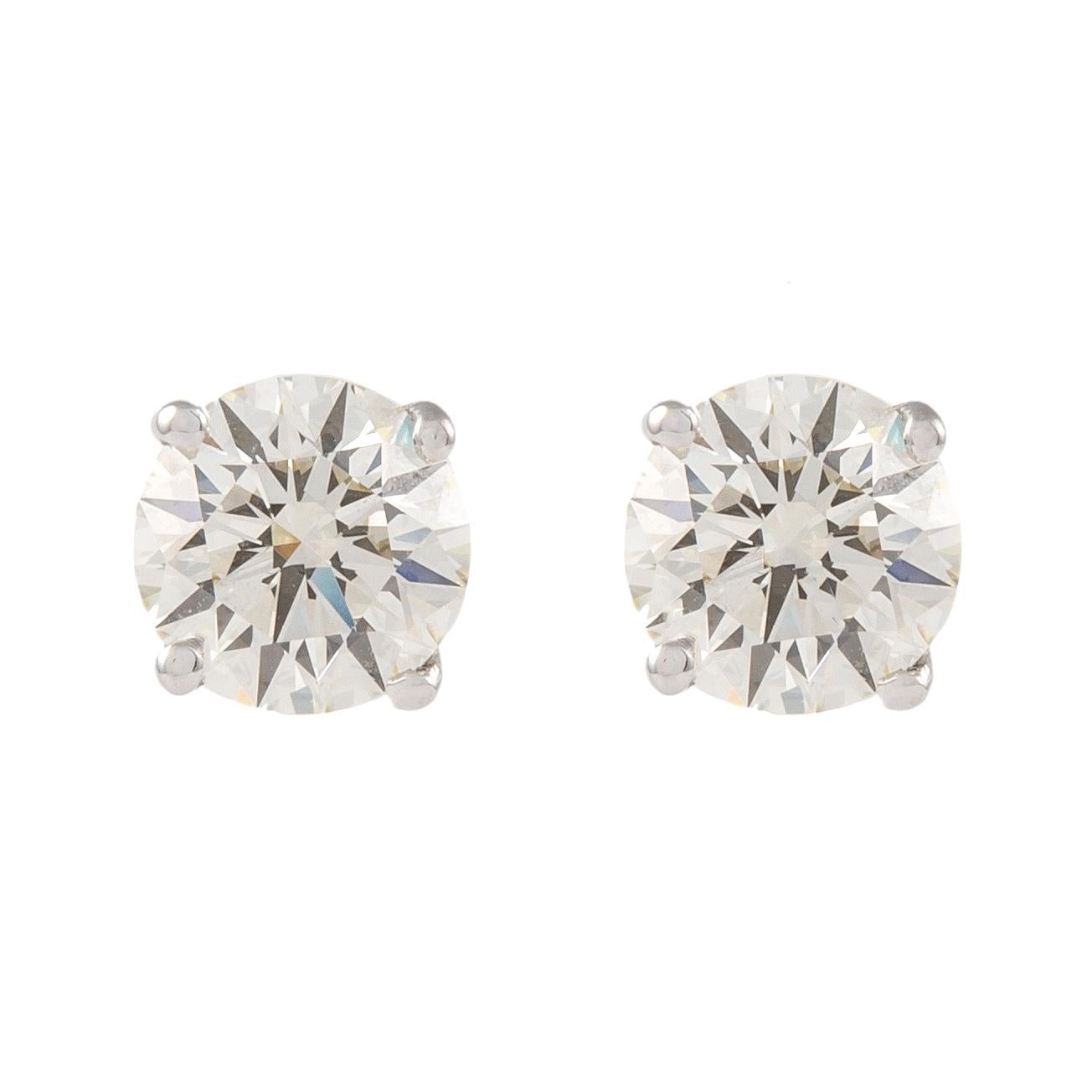 Round Cut Alexander EGL Certified 1.44 Carat Diamond Stud Earrings White Gold For Sale