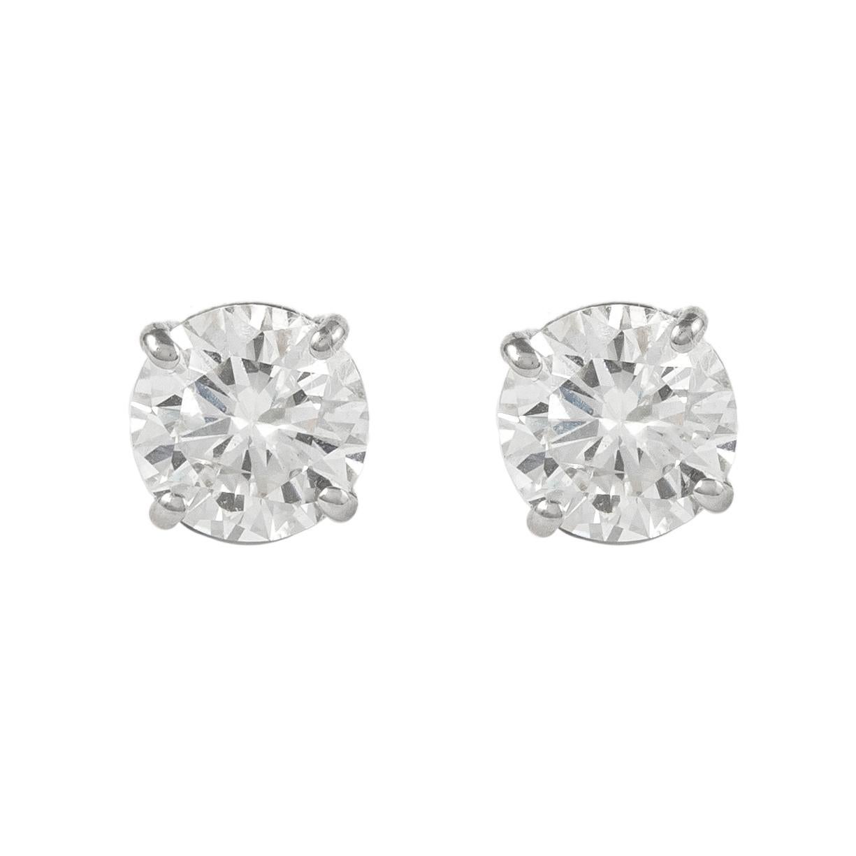 Round Cut Alexander EGL Certified 2.21 Carat Diamond Stud Earrings White Gold For Sale