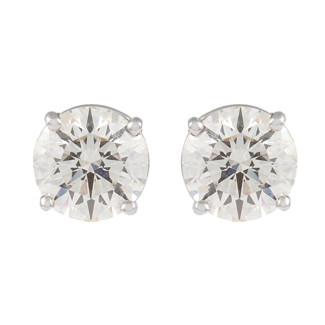 Round Cut Alexander EGL Certified 2.51 Carat Diamond Stud Earrings 18k White Gold