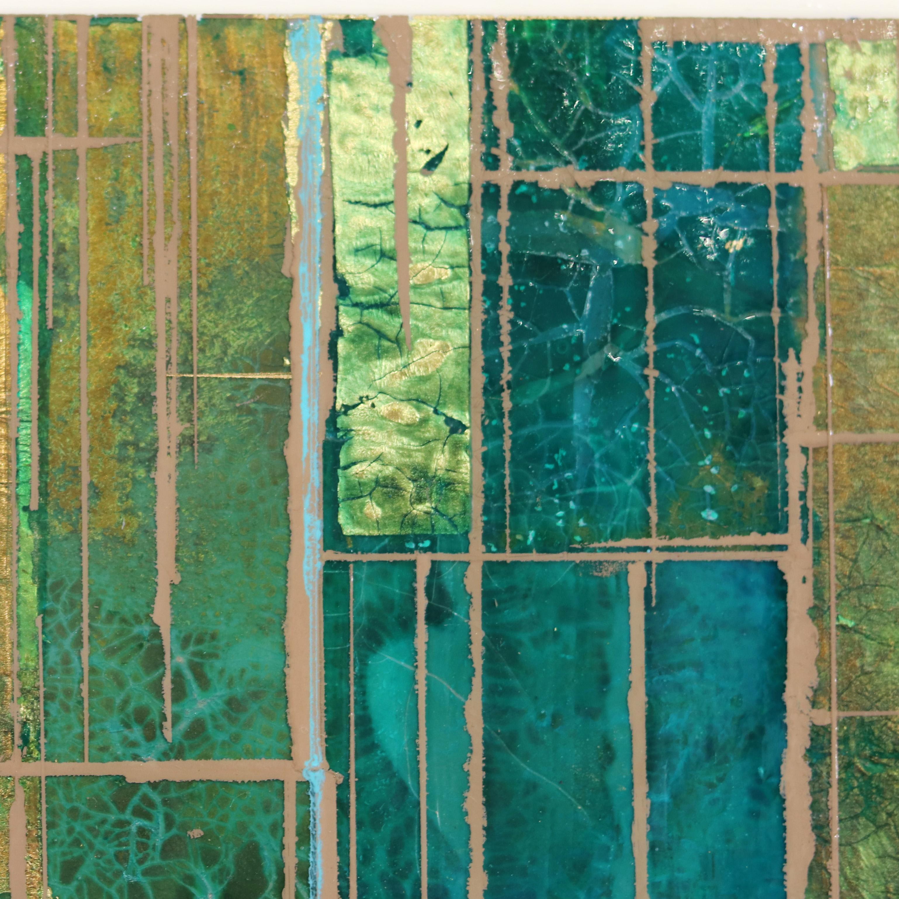 Alexander Eulerts Original-Mixed-Media-Gemälde auf Holzplatten sind abstrakte Projektionen von Welten, in denen divergierende Kräfte zu harmonischen geometrischen Interaktionen verschmelzen. Er schöpft seine Inspiration aus einer lebenslangen