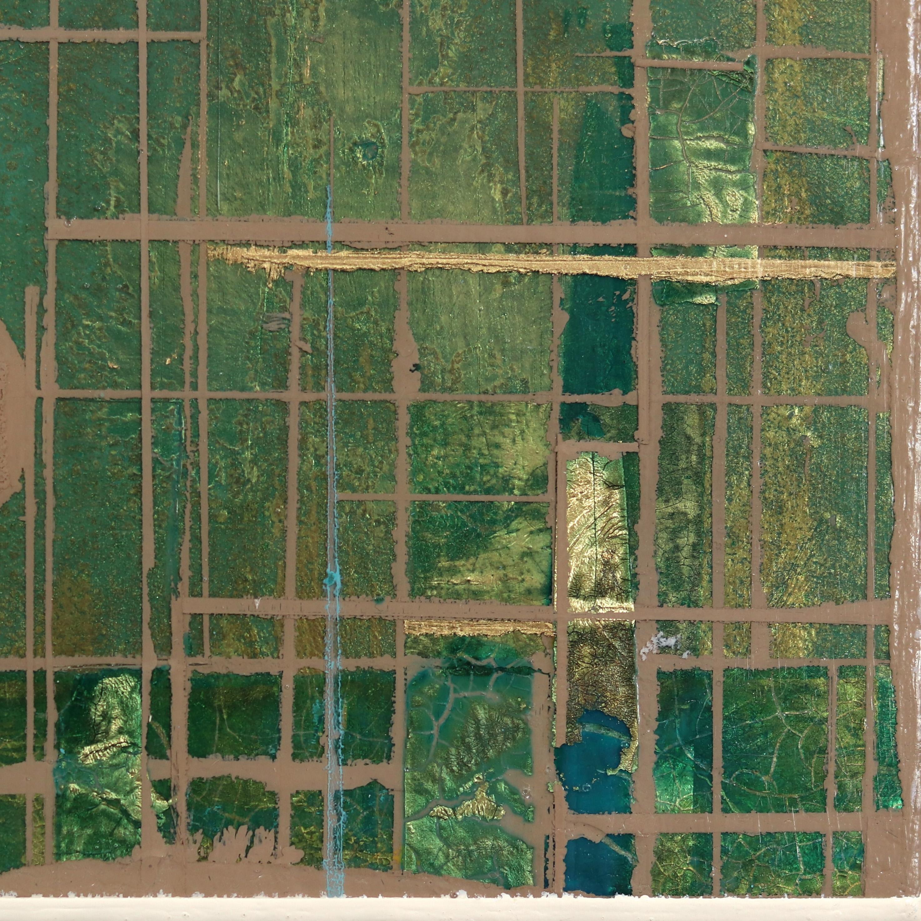 Désert bleu n° 6  -  Peinture murale originale géométrique abstraite verte et or   en vente 5