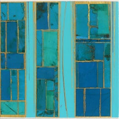 Elements No. 13 -Turchese Blu Oro Organico Astratto Geometrico Opera d'Arte Originale