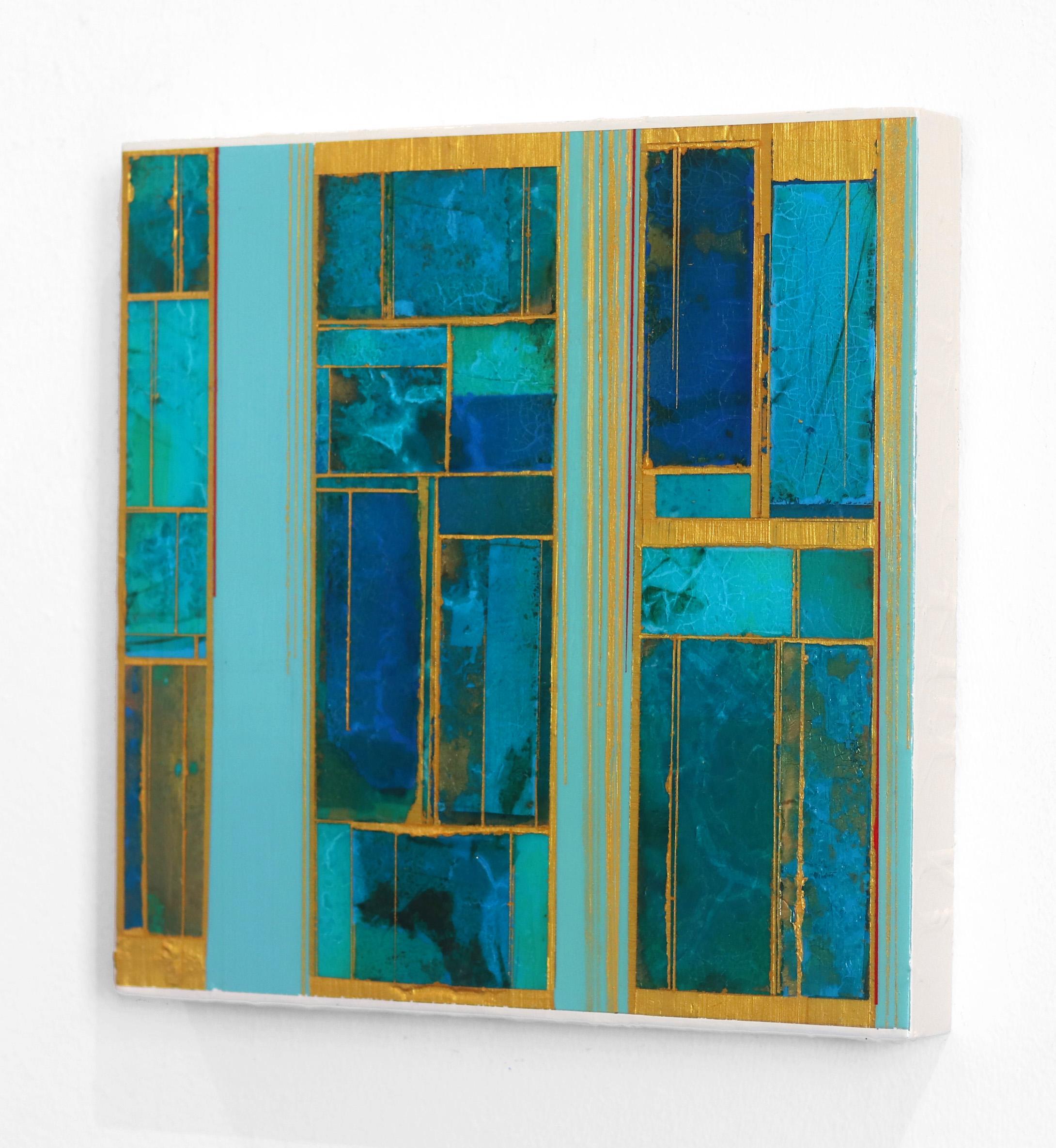 Fields No. 21 - Turquoise Blue Gold Organic Abstract Geometric Original Artwork For Sale 1