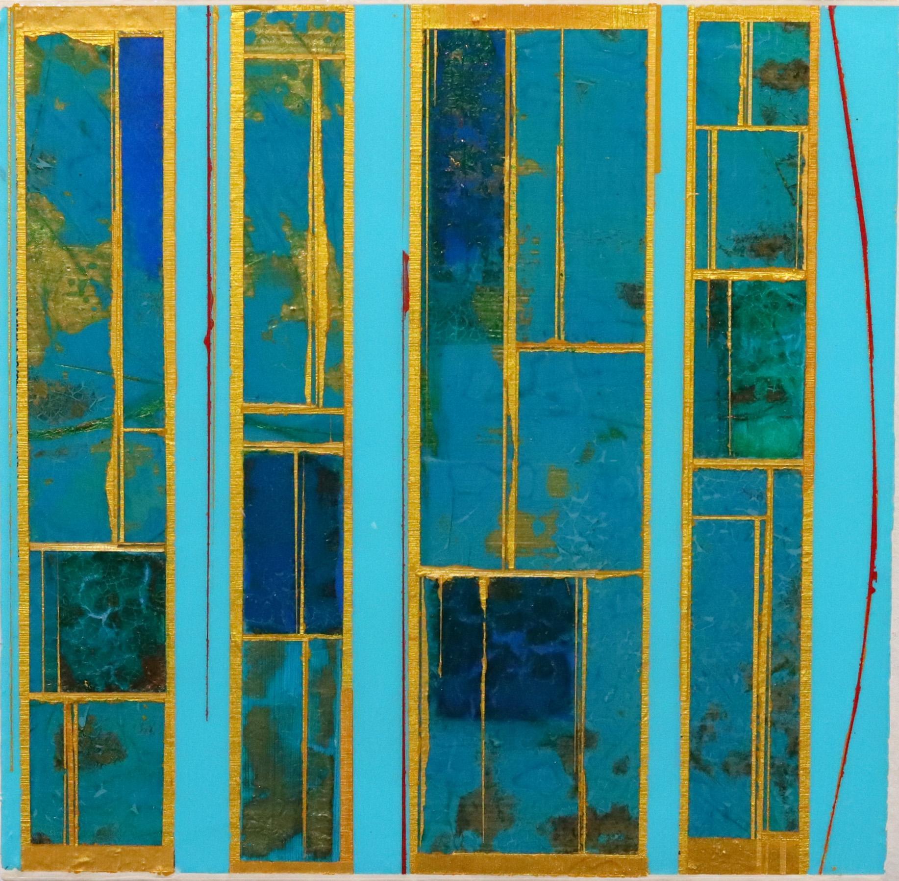 Alexander Eulert Abstract Painting - Fields No. 23 - Turquoise Blue Gold Organic Abstract Geometric Original Artwork