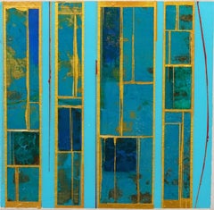 Fields No. 23 - Turquoise Blue Gold Organic Abstract Geometric Original Artwork