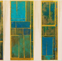 Reflections No. 5 - Turquoise Blue Green Beige Gold Organic Geometric Painting