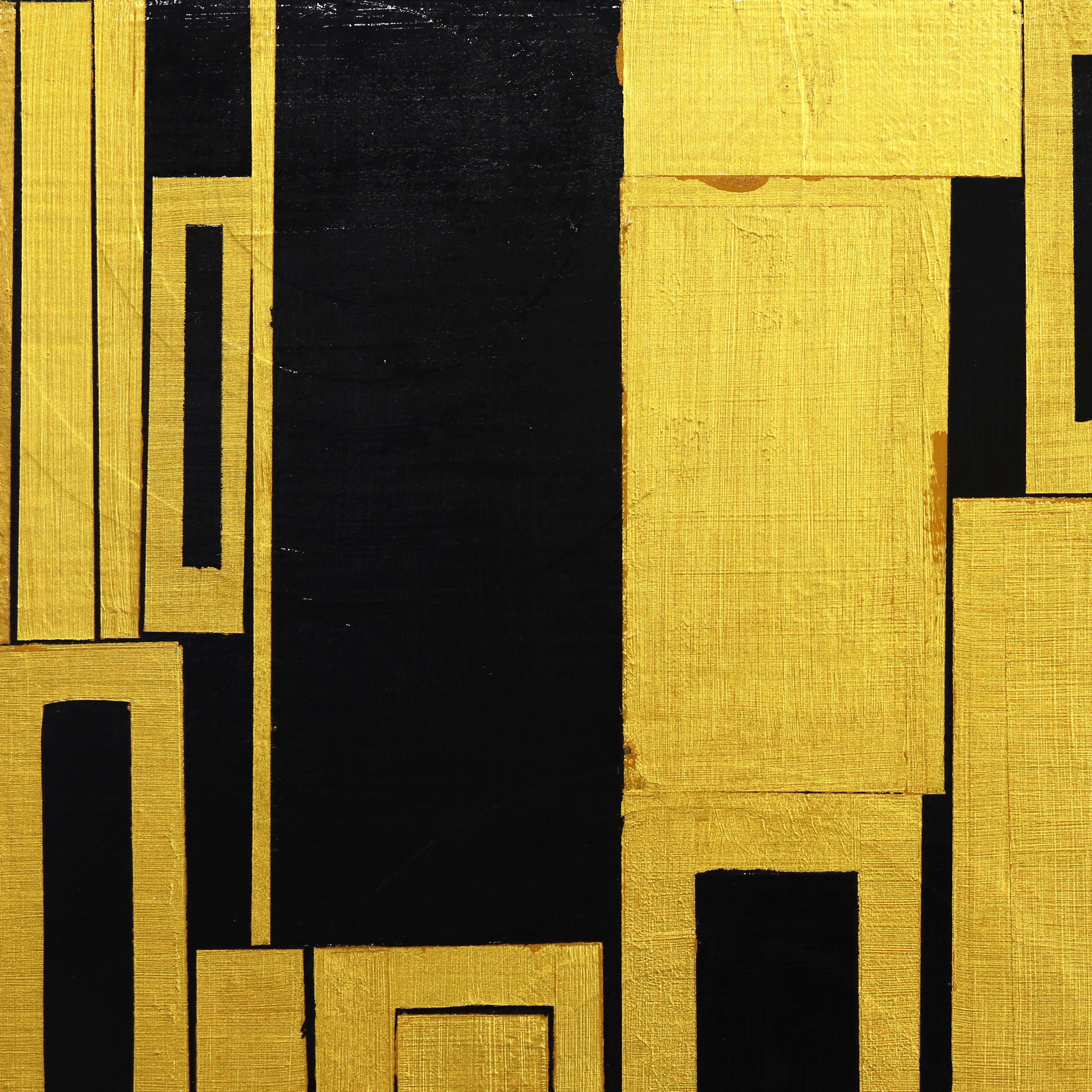 Glimpses No. 1 - Original Black Paint and Gold Leaf Geometric Abstract Painting For Sale 1