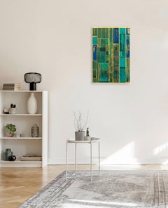 Glimpses No. 14 - Green and Gold Geometric Abstract Painting