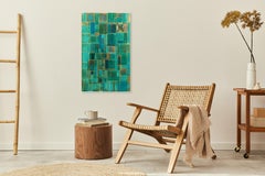 Reflections No. 9 - Organisches Abstraktes, abstraktes, geometrisches Originalgemälde aus Grüngold