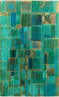 Reflections No. 9 - Organic Abstract Geometric Original Green Gold Painting