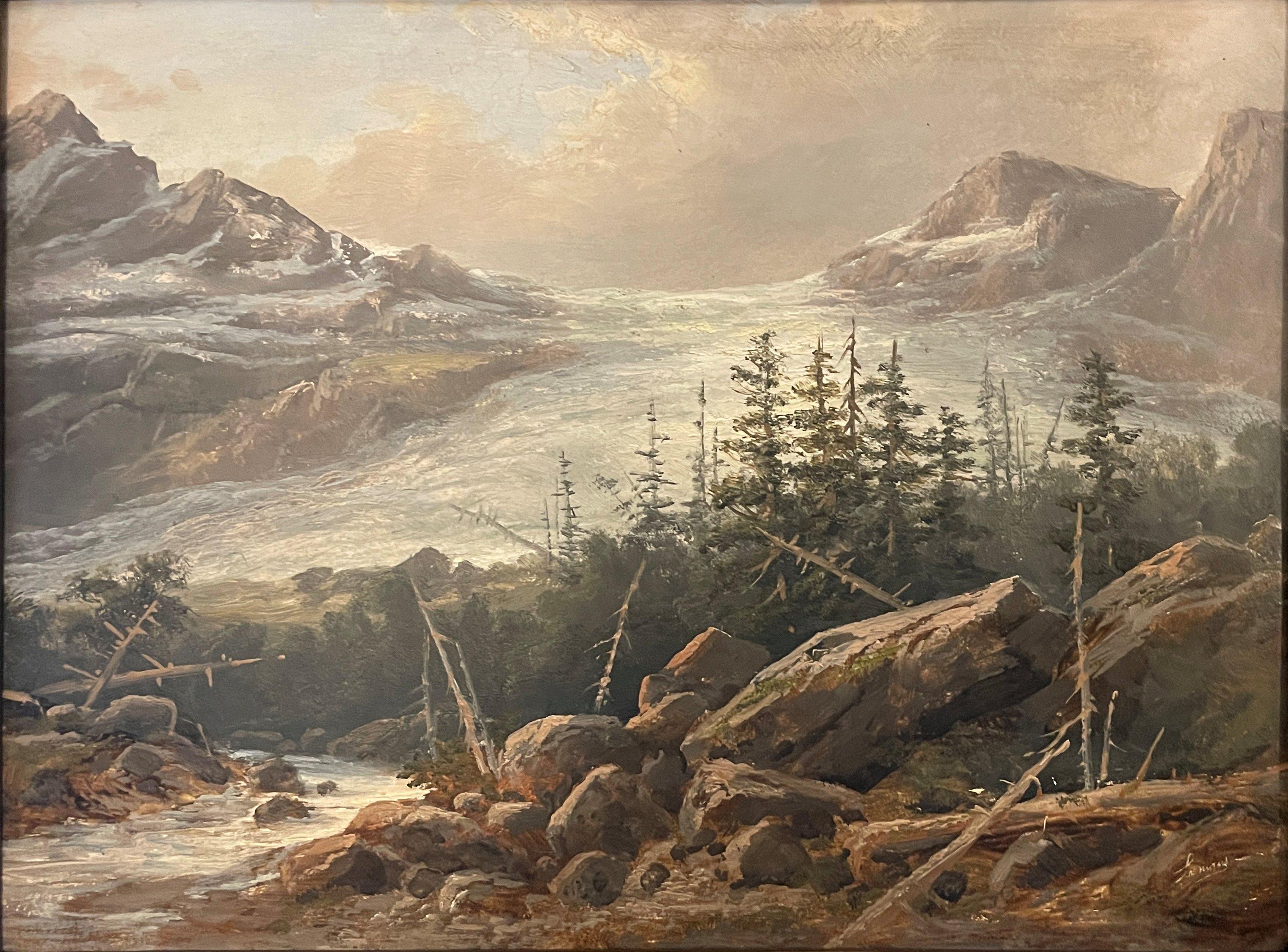 Alexander François Loemans Landscape Painting - "Glacier Landscape, Winter in Mountains, " Alexander Loemans, Hudson River School