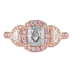 Alexander GIA 1.02 Carat Fancy Greenish Blue Diamond with Fancy Pink Diamonds