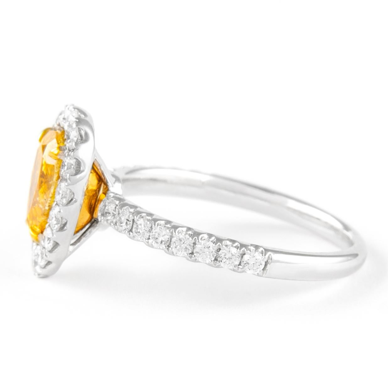 Pear Cut Alexander GIA 1.03ct Fancy Intense Orange-Yellow Pear Diamond with Halo Ring 18k For Sale