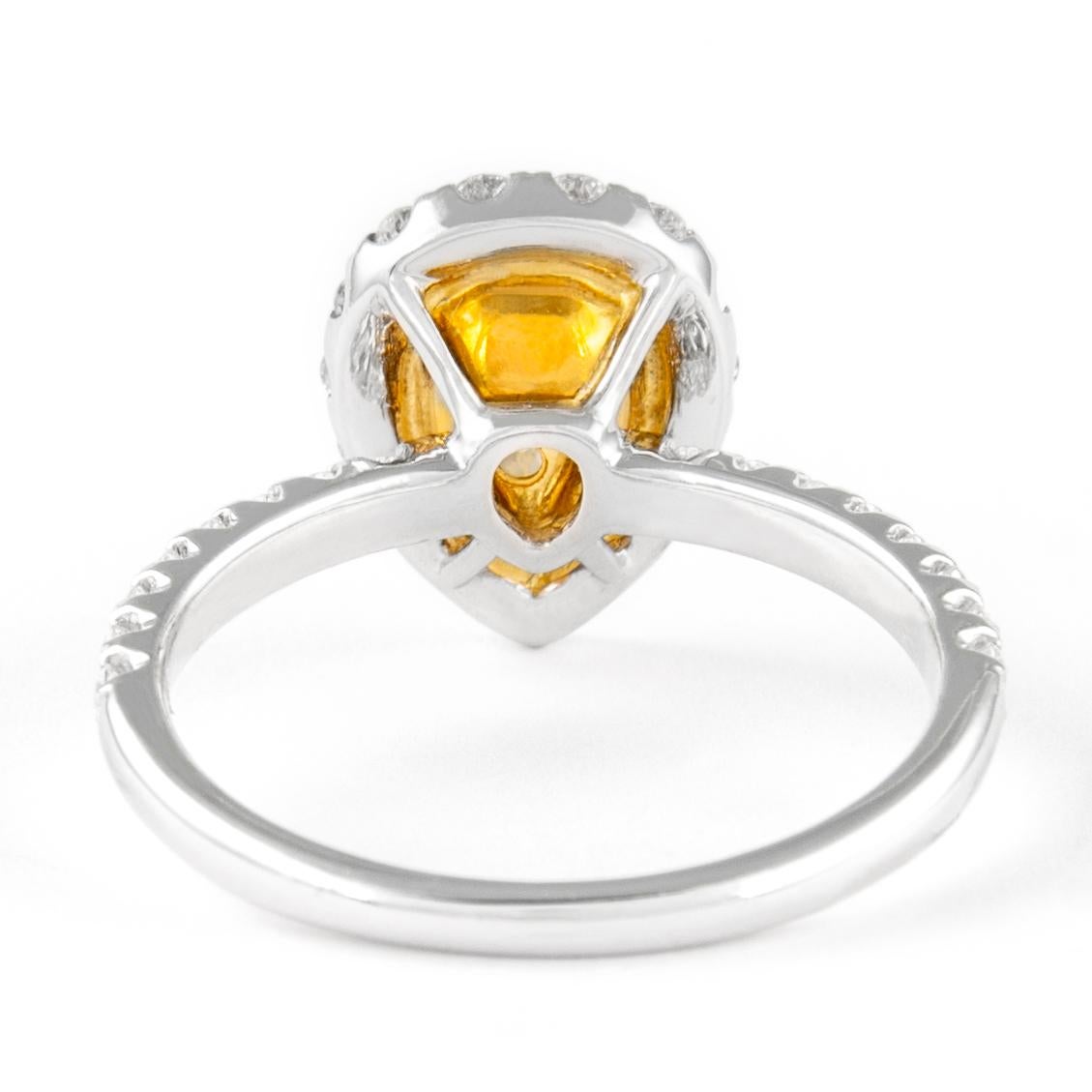 Alexander GIA 1.03ct Fancy Intense Orange-Yellow Pear Diamond with Halo Ring 18k In New Condition For Sale In BEVERLY HILLS, CA