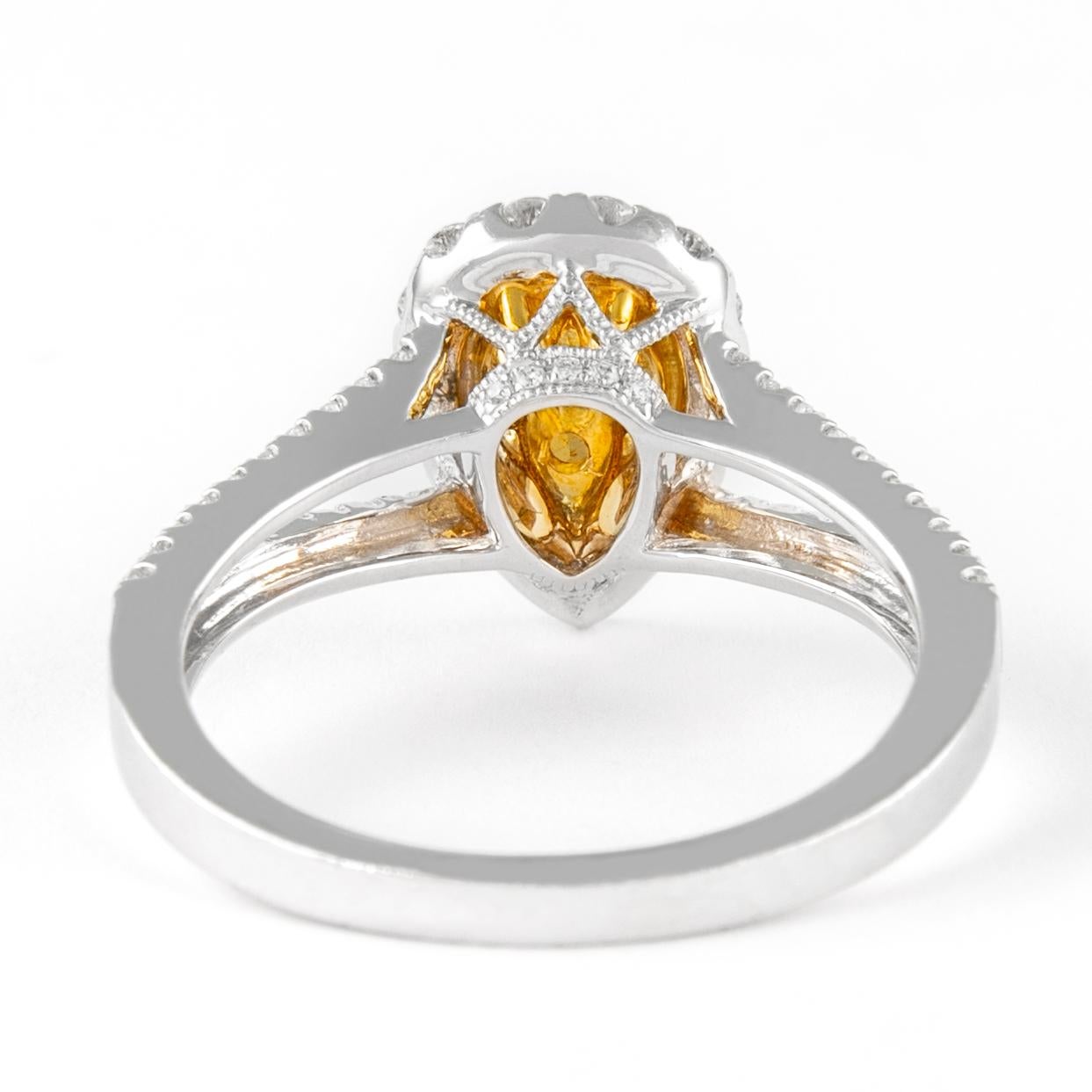 Alexander GIA 1.05ct Fancy Deep Orange-Yellow Pear Diamond with Halo Ring 18k In New Condition For Sale In BEVERLY HILLS, CA