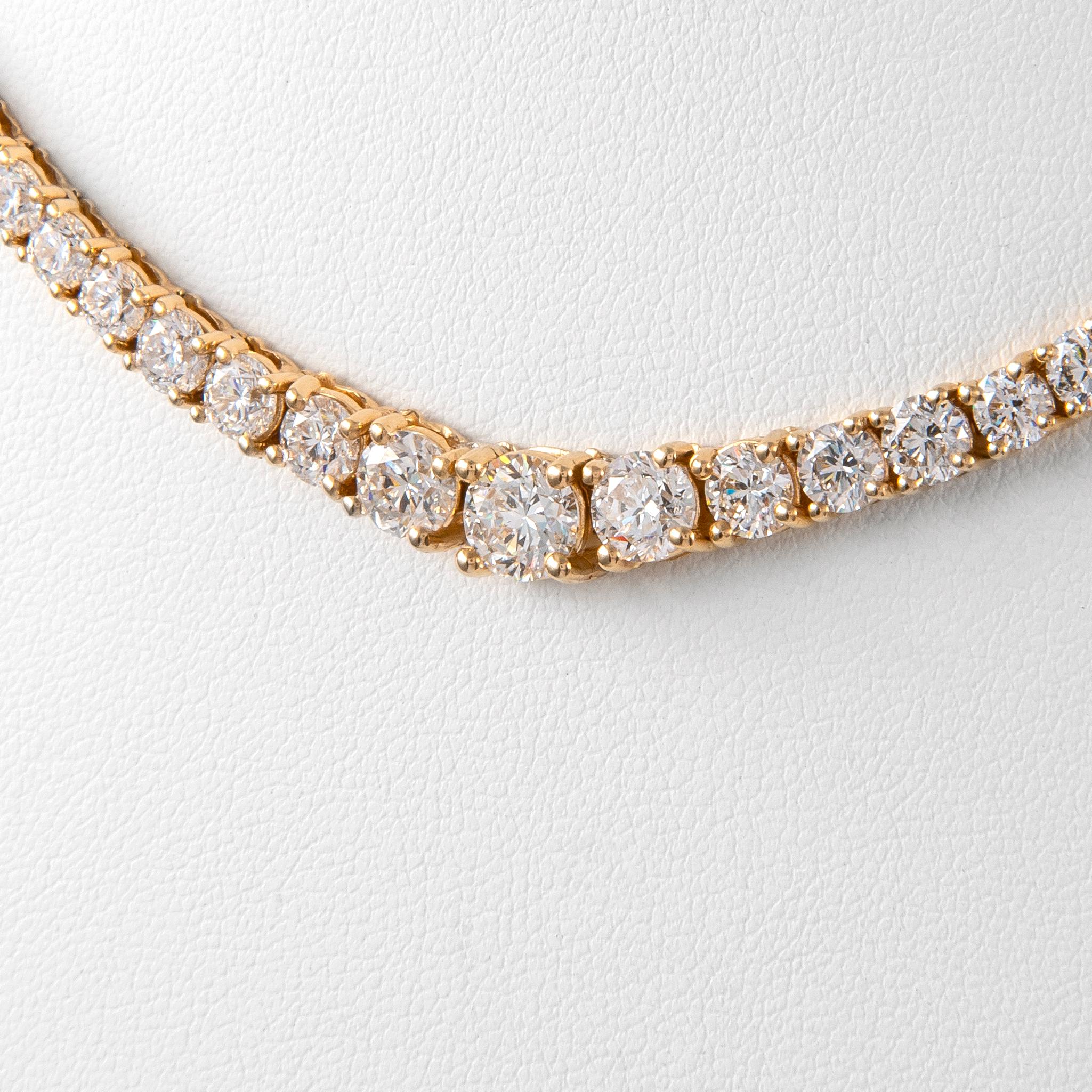 Round Cut Alexander Beverly Hills GIA 12.70ct Diamond Tennis Riviera Necklace Yellow Gold For Sale