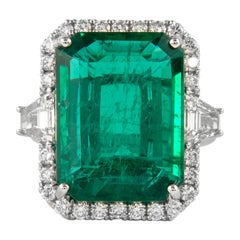 Alexander GIA 13,18ct Smeraldo con diamante Anello con tre pietre a raggiera in oro 18 carati