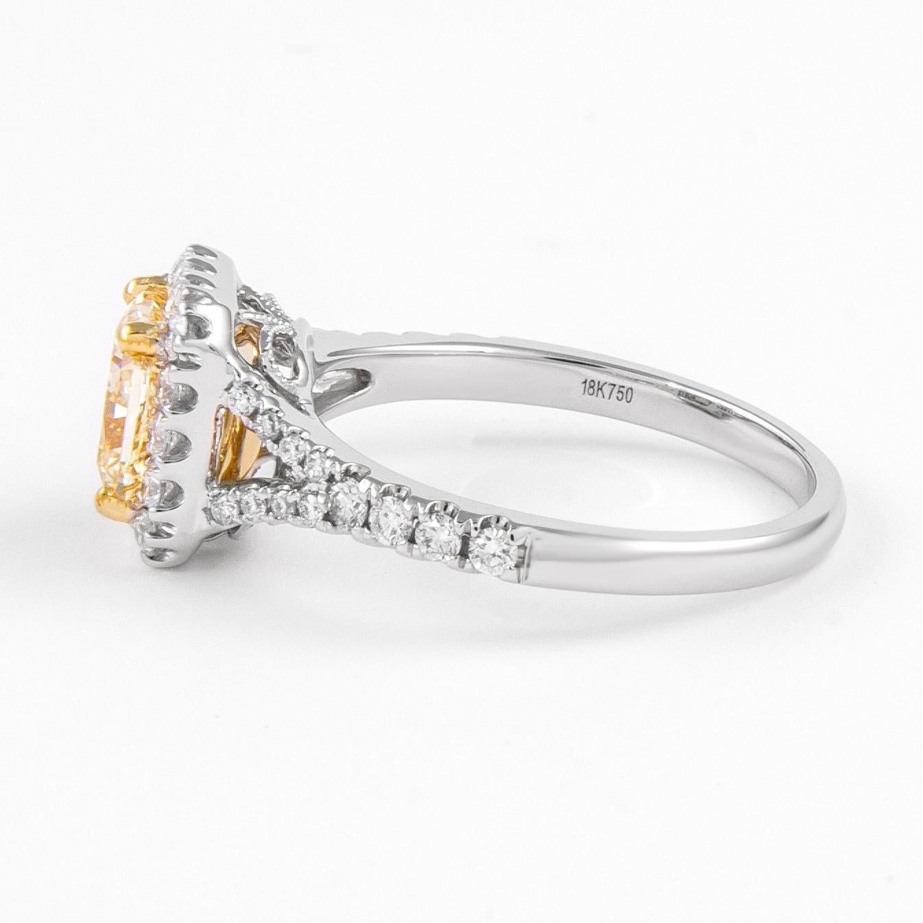 Alexander GIA 1,34 Karat Fancy Hellgelber VS2 Diamant mit Halo 18k Zweifarbiger Diamant (Zeitgenössisch)