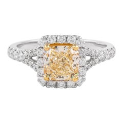 Alexander GIA 1,34 Karat Fancy Hellgelber VS2 Diamant mit Halo 18k Zweifarbiger Diamant