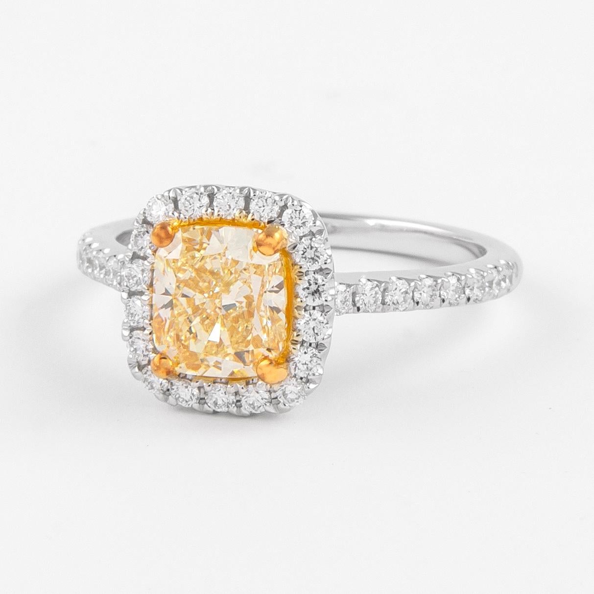 Alexander GIA 1,38 Karat Fancy Hellgelber Diamant mit Halo 18k Zweifarbiger Diamant (Zeitgenössisch)