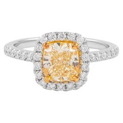 Alexander GIA 1,38 Karat Fancy Hellgelber Diamant mit Halo 18k Zweifarbiger Diamant