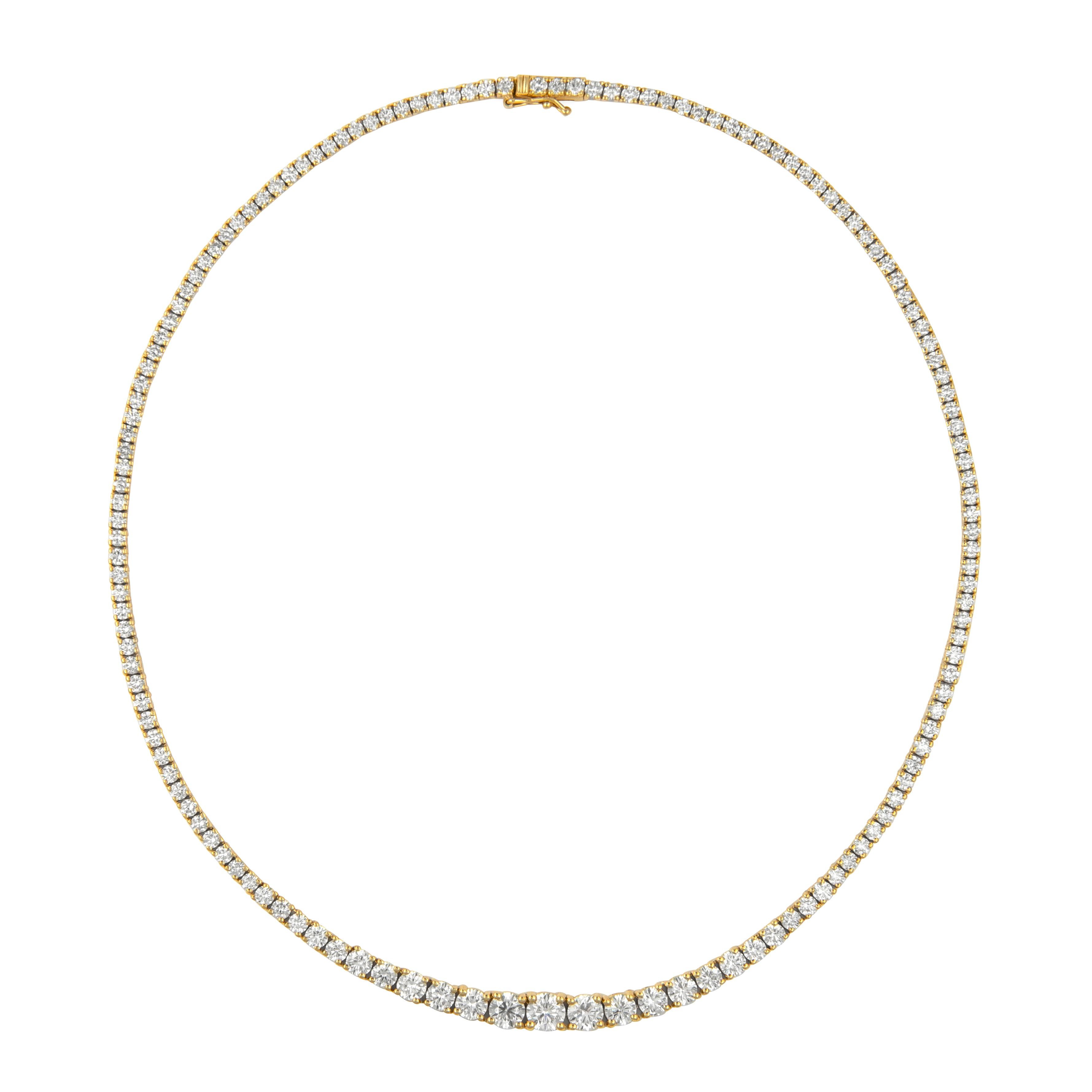 Alexander GIA 14.87 Carat Diamond Tennis Riviera Necklace Yellow Gold In New Condition For Sale In BEVERLY HILLS, CA