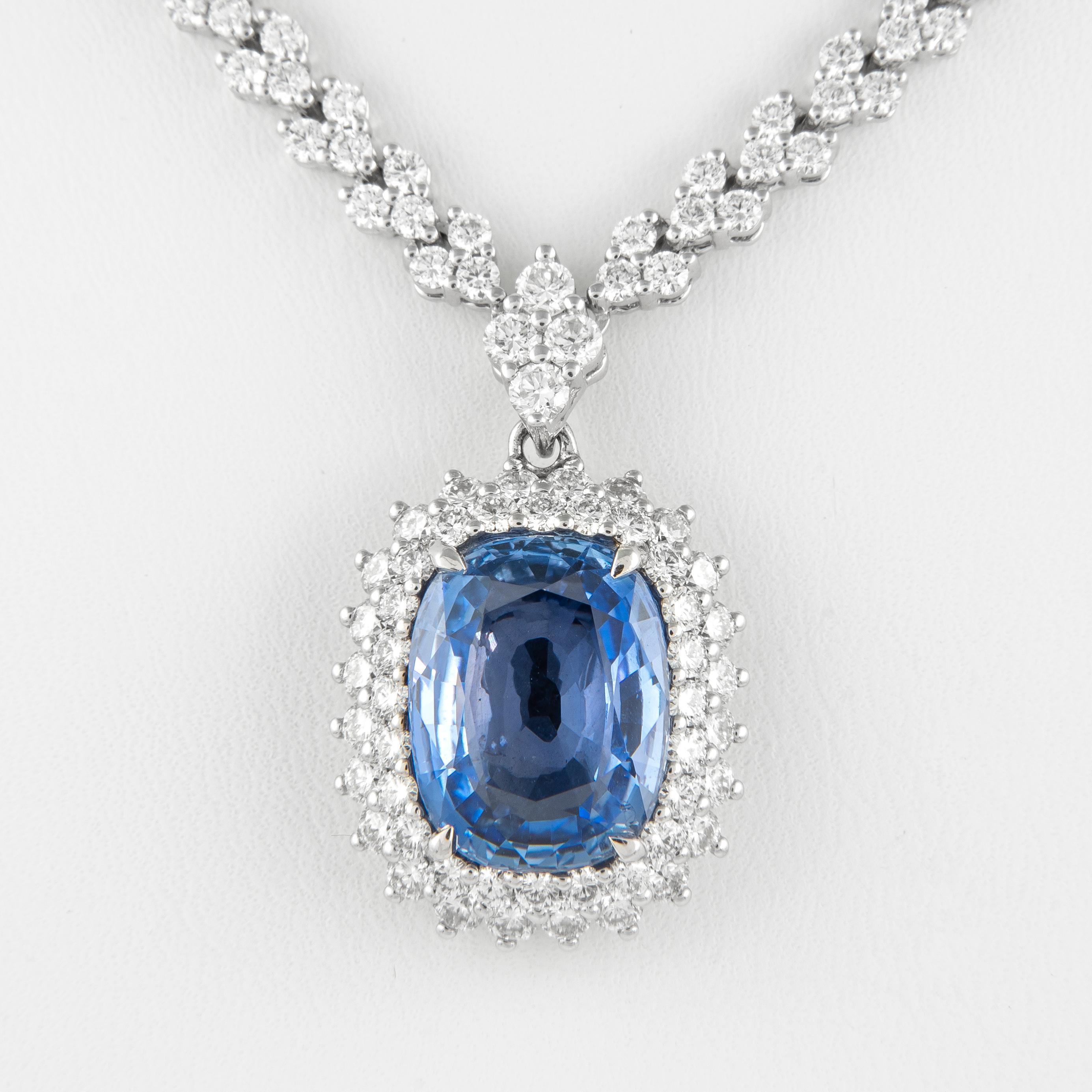 Women's Alexander GIA 15.46ctt Ceylon Sapphire No Heat with Diamonds Necklace 18k