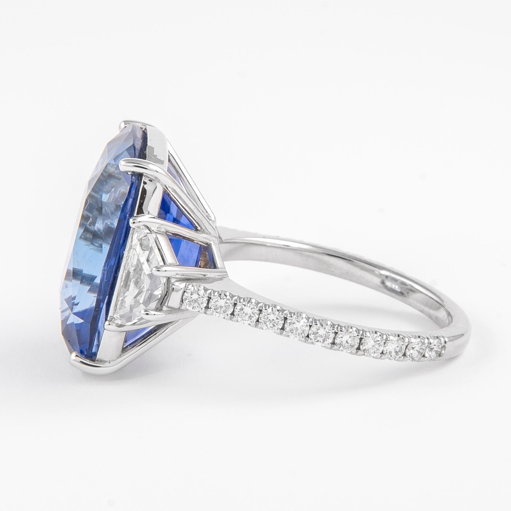 Contemporary Alexander GIA 16.20ct No-Heat Sapphire with Diamond Three Stone Ring 18k Gold