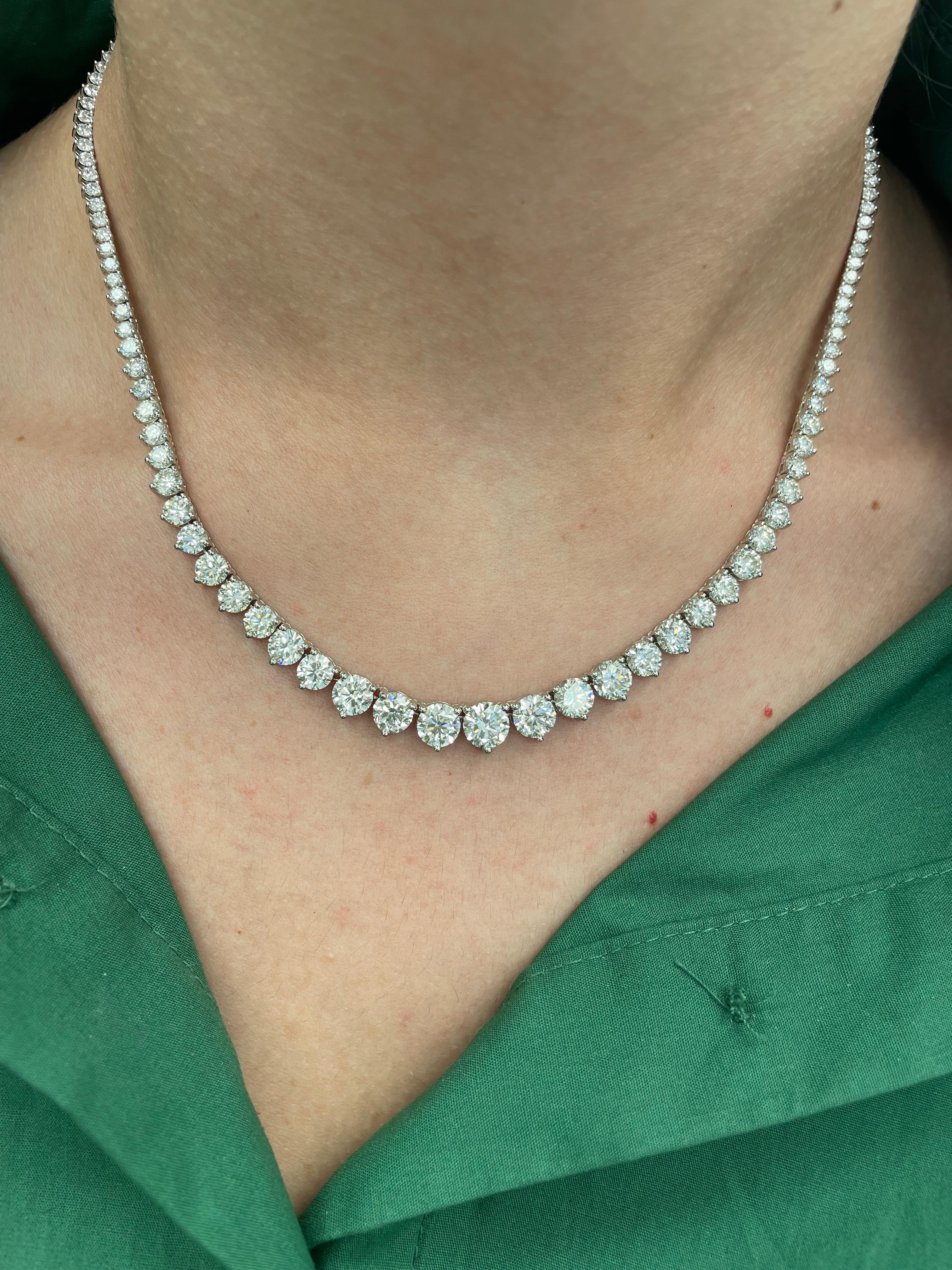 Alexander GIA 17,65 Karat Diamant Tennis Riviera Halskette 18k Weißgold (Zeitgenössisch)