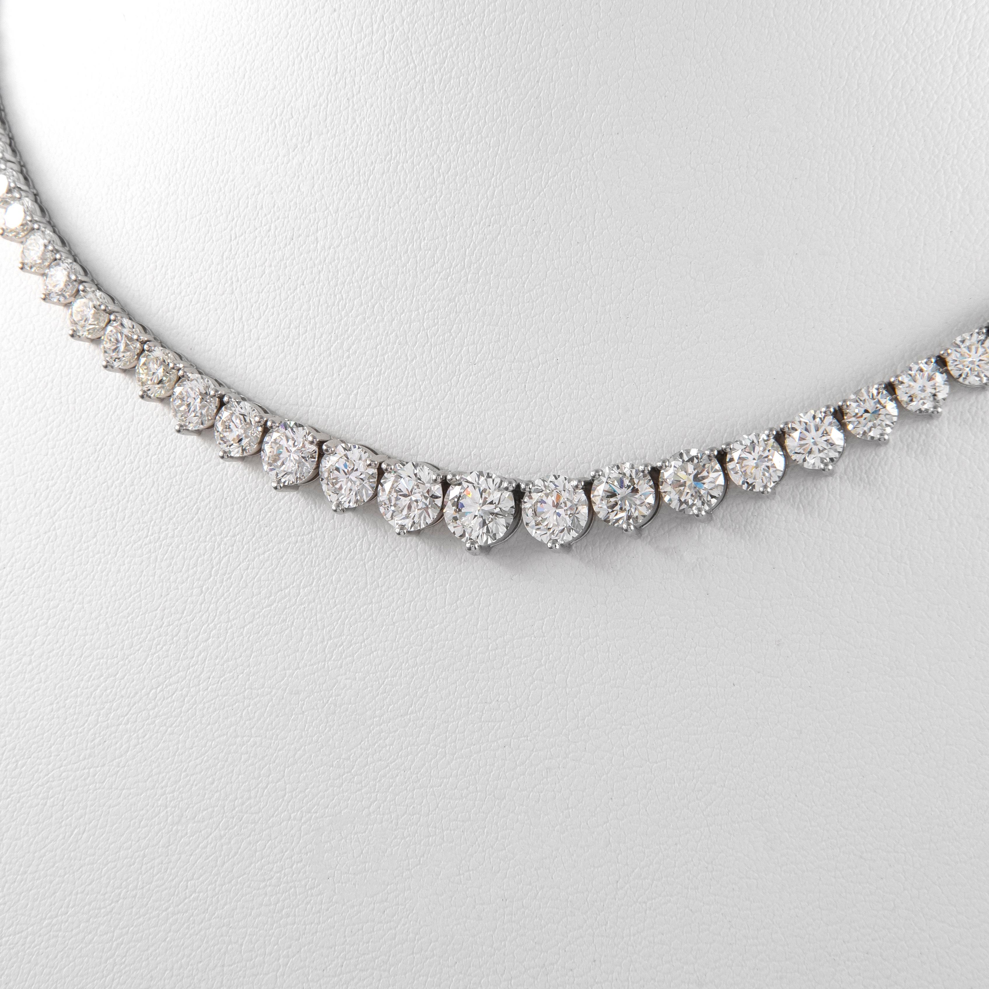 Alexander GIA 17,65 Karat Diamant Tennis Riviera Halskette 18k Weißgold (Rundschliff)