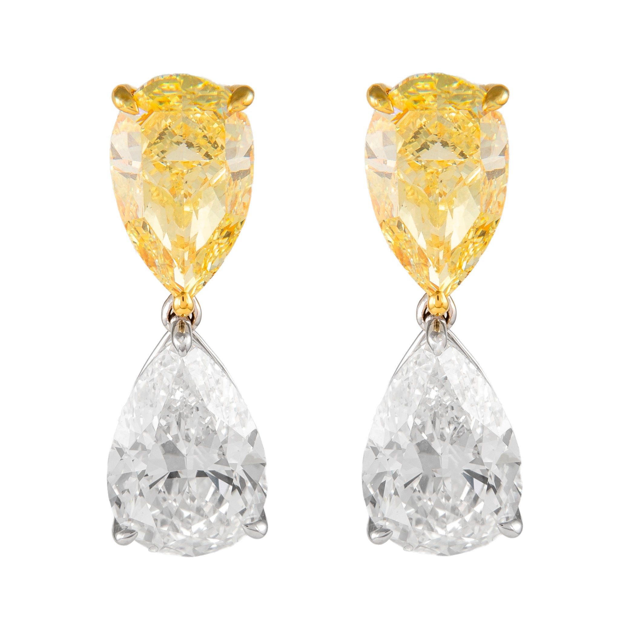 Alexander GIA  18.15ct Fancy Intense Yellow DIamond & White Diamond Earrings 18k For Sale