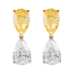 Retro Alexander GIA  18.15ct Fancy Intense Yellow DIamond & White Diamond Earrings 18k
