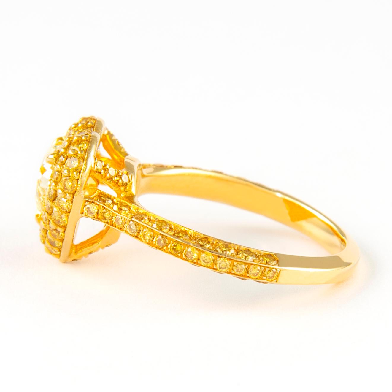 Heart Cut Alexander GIA 1.92ctt Fancy Intense Yellow Heart Diamond with Halo Ring 18k For Sale