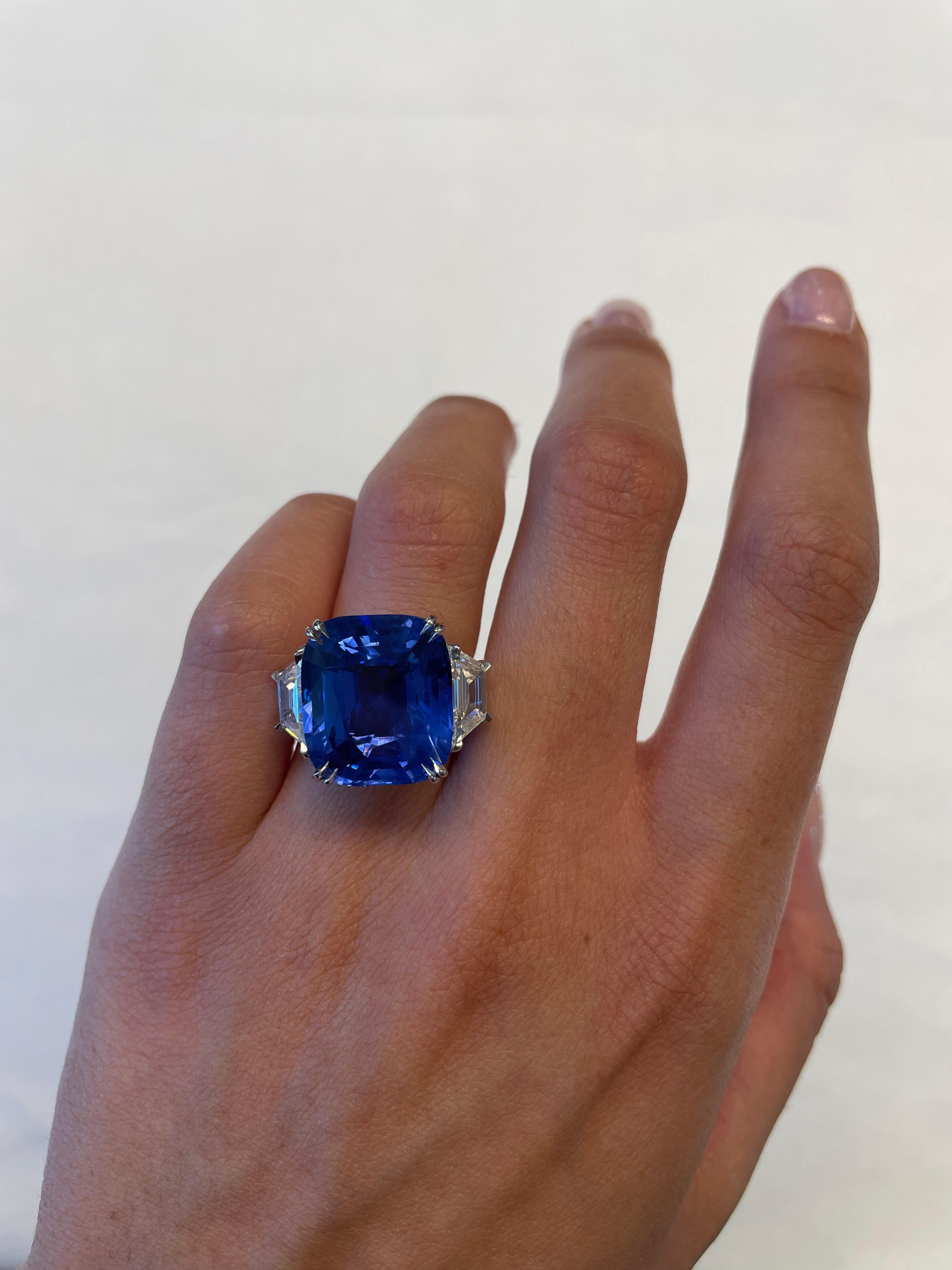 An extremely rare and important no-heat Burmese sapphire ring, GIA certified. Superbly cut with a majority of the weight at the top of the stone so it faces up bigger than the typical 19ct sapphire. Truly a stone of exceptional quality, one that is