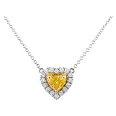 Alexander GIA 1ct Heart Fancy Yellow VVS2 Diamond with Diamond Halo 18k Gold