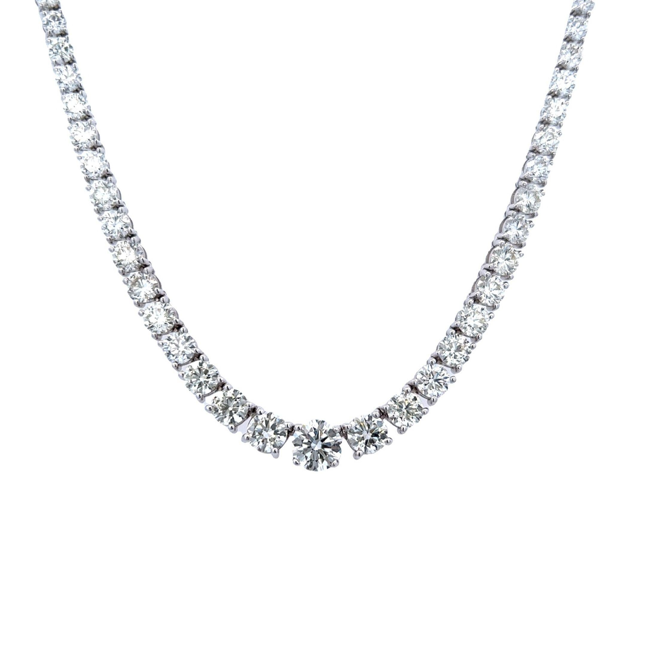 Round Cut Alexander GIA 18.03 Carat Diamond Tennis Riviera Necklace 18k White Gold