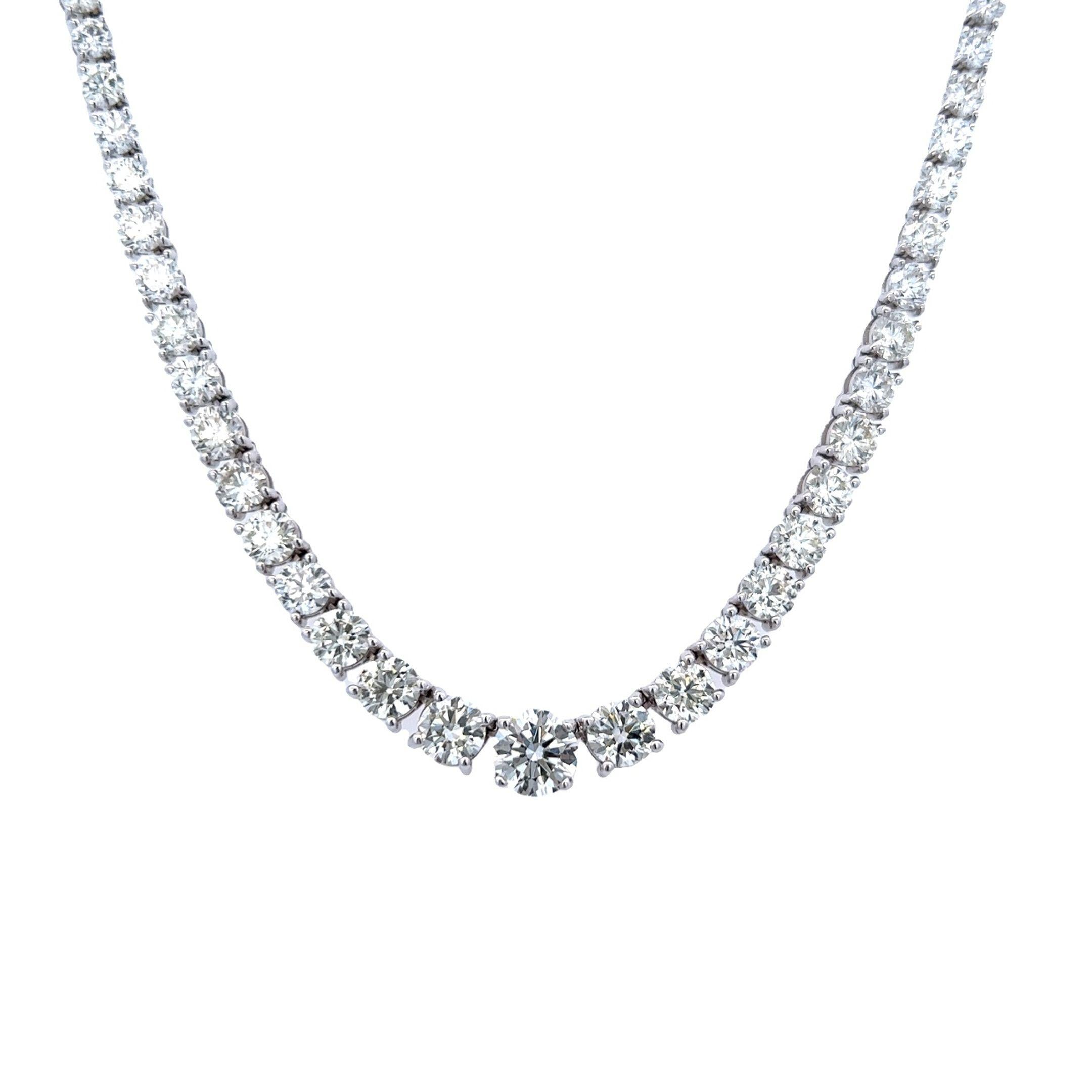 Round Cut Alexander GIA 18.03 Carat Diamond Tennis Riviera Necklace 18k White Gold For Sale