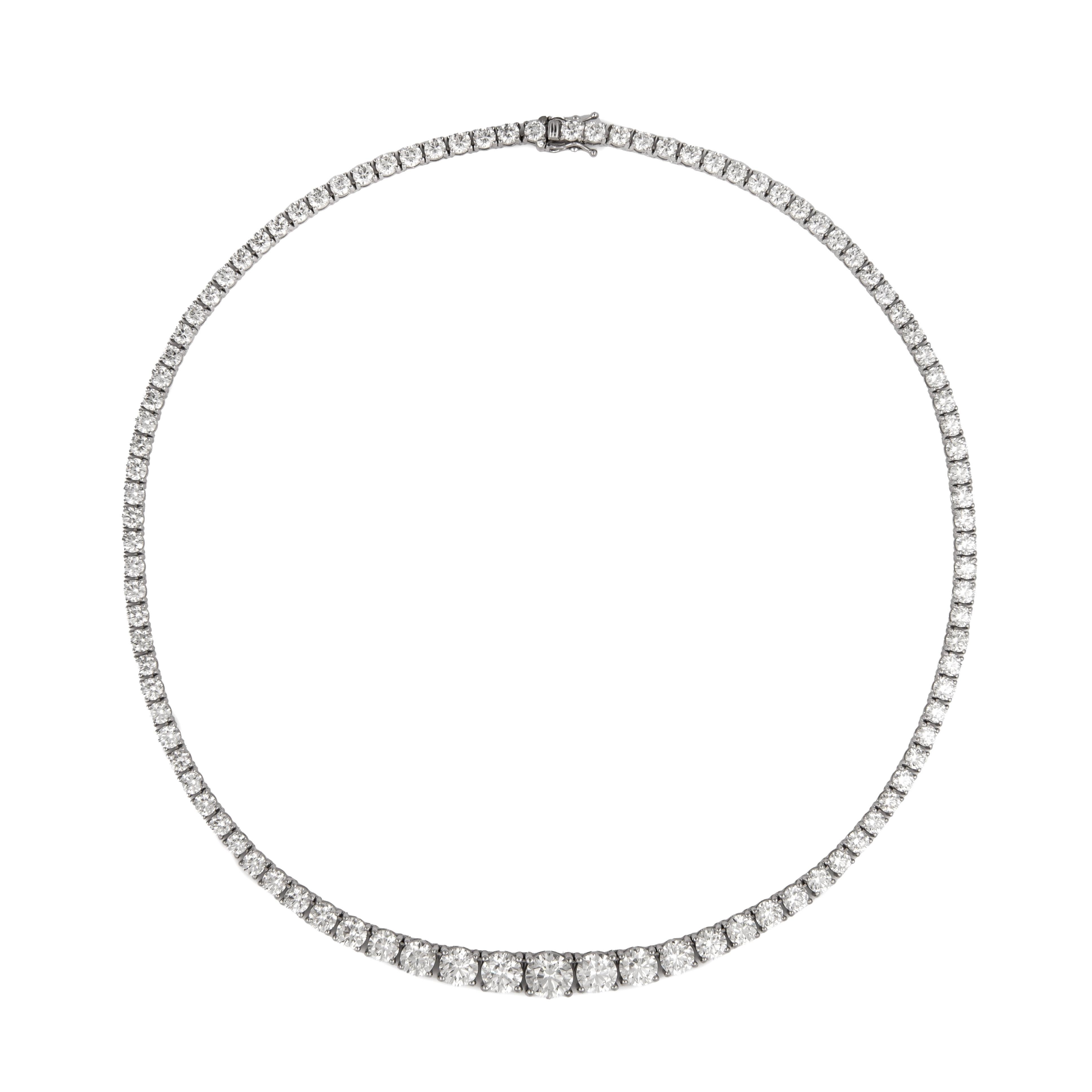 Contemporary Alexander GIA 22.38 Carat Diamond Tennis Riviera Necklace 18k White Gold For Sale