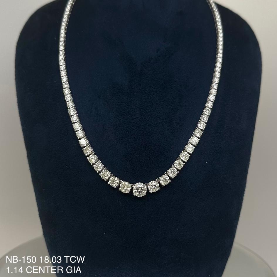 Alexander GIA 18.03 Carat Diamond Tennis Riviera Necklace 18k White Gold In New Condition For Sale In BEVERLY HILLS, CA
