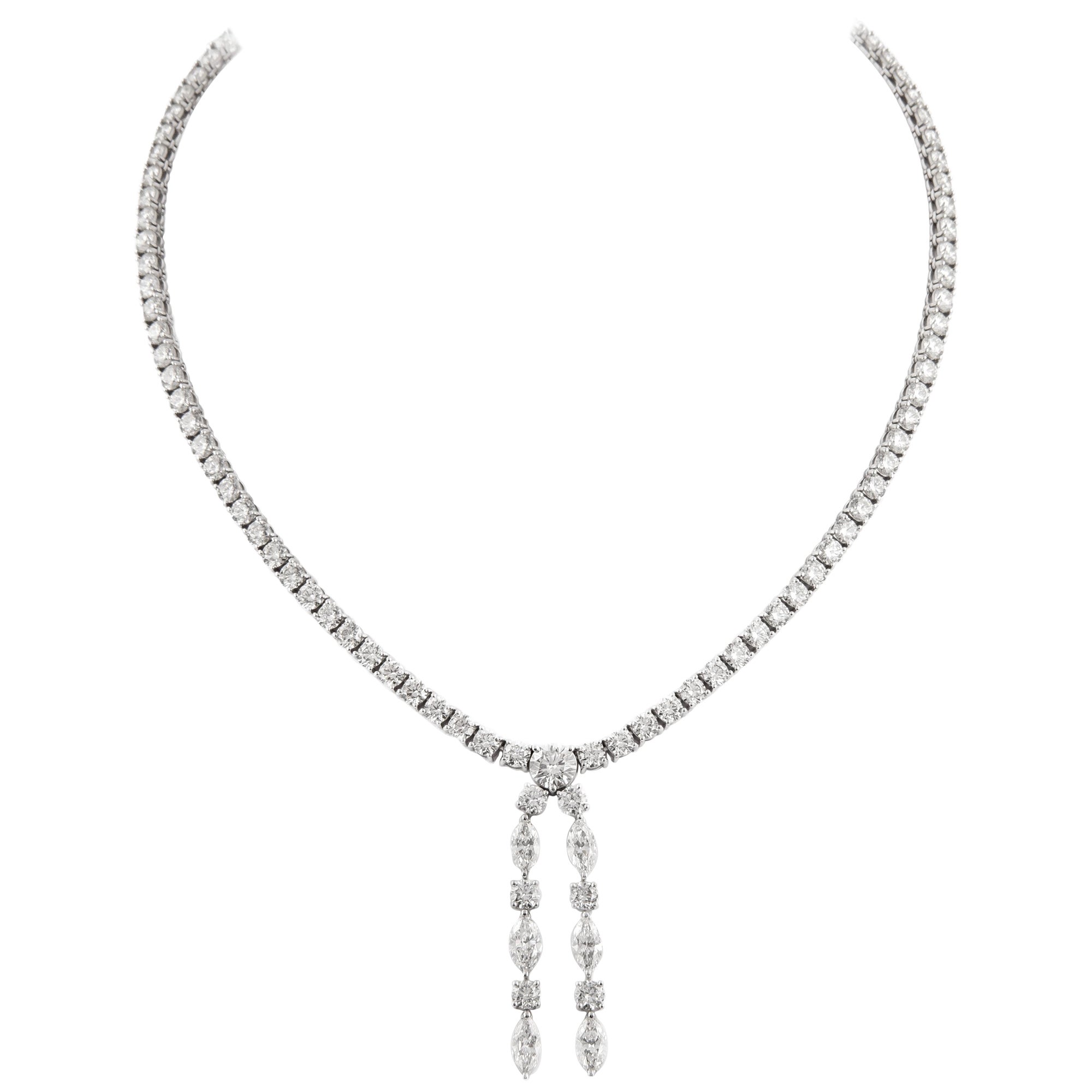 Alexander GIA 23,21ct Collana tennis con diamanti rotondi e marques in oro 18k