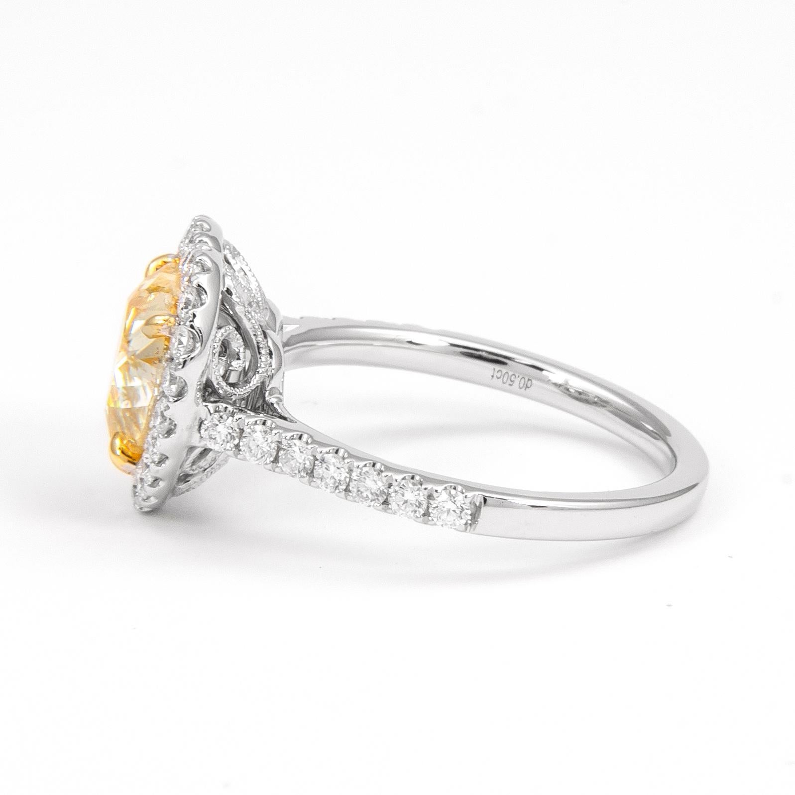 Heart Cut Alexander GIA 2.58 Carat Fancy Light Yellow Diamond 18k Ring For Sale