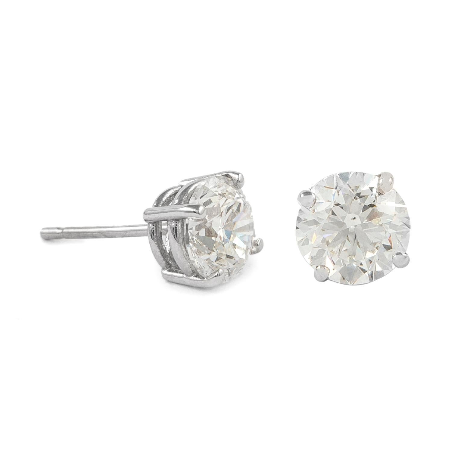 Alexander GIA 3 Carat Round Diamond Stud Earrings White Gold In New Condition In BEVERLY HILLS, CA