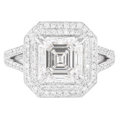 Alexander GIA 3.02 Carat F VS1 Asscher Cut Diamond Double Halo Ring 18k