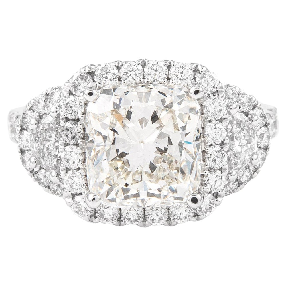 Alexander GIA 3,05ct Diamante taglio cuscino I VS1 Anello con tre pietre in oro bianco 18k
